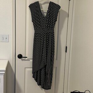 Mossimo Gray Black Striped V Neckline High Low Hem Dress, size Small